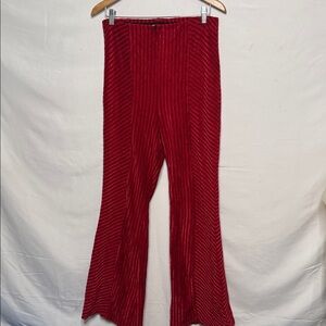 NWOT Free People slim pull on velvet feel flare bottom dark red pants sz Lg